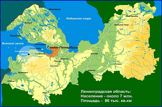 Mapa leningradsk oblasti
